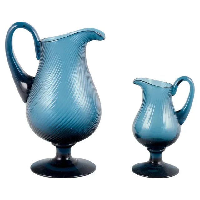 Blue Swedish Glass Jugs by Signe Persson-Melin, 1970s, Set of 2 For Sale - Image 8 of 8