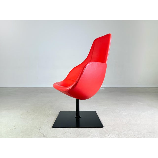 Postmodern Moroso Swivel Armchair in Leather Red from Patricia Urquiola For Sale - Image 3 of 12