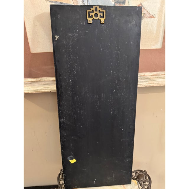 Vintage Chinese Black Lacquer Wall Panels – Set of 3 (24" X 10")Featuring Hand-Carved Jade & Soapstone Inlay For Sale - Image 10 of 11