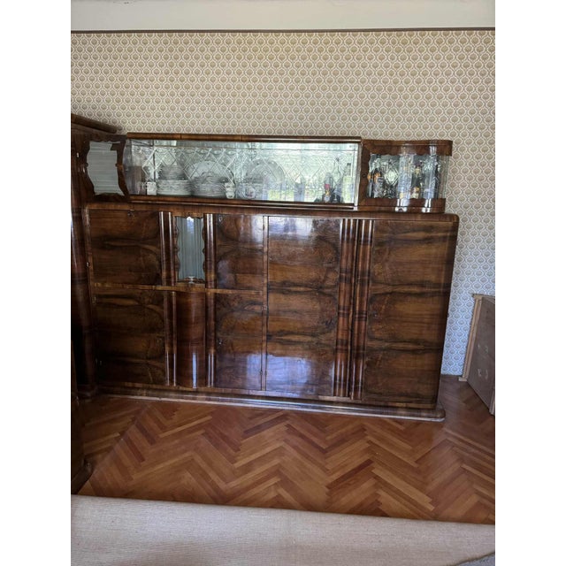 Art Deco Walnut and Glass Sideboard with Glass Display Cabinet, Central Europe, 1930s For Sale - Image 9 of 11