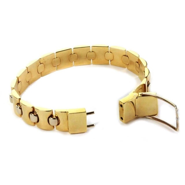 Mid 20th Century Mid 20th Century Kria Italy 18k Two-Tone Gold 12mm Wide Flexible Link Bracelet For Sale - Image 5 of 6