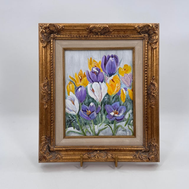 Purple Original Floral Painting by Robin Blakely Vaughan Framed Signed 15x13 For Sale - Image 8 of 12