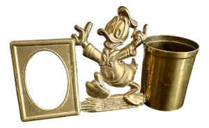 Vintage Donald Duck Pen Holder with Picture Frame in Brass, 1970s