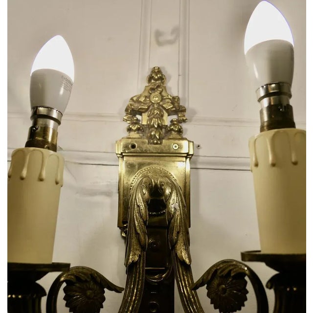 Neo Classical Large Brass Twin Wall Lights, 1890s, Set of 2 For Sale - Image 3 of 12