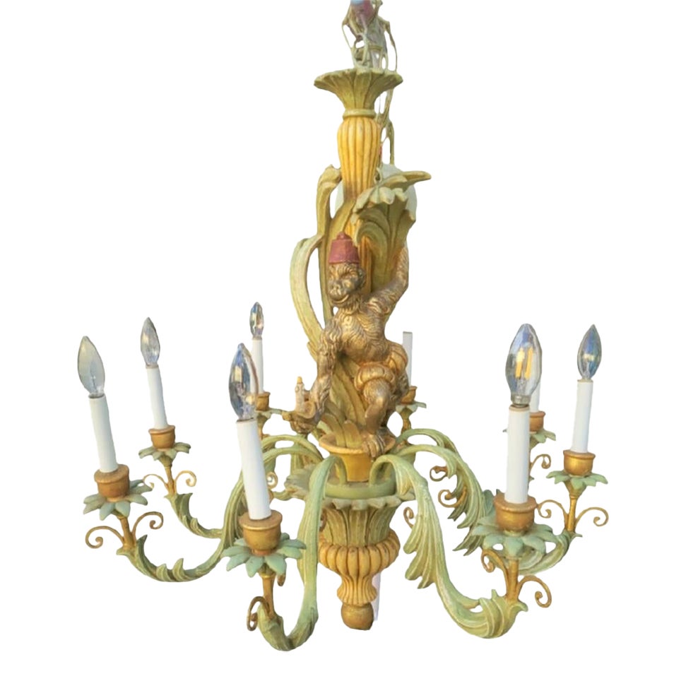 vintage シャンデリア Vintage Italian Carved Wood Palm Beach Regency Style 8 Light