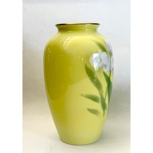 Yellow Fukugawa Seiji Arita Ware Yellow Vase With Phalaenopsis For Sale - Image 8 of 16
