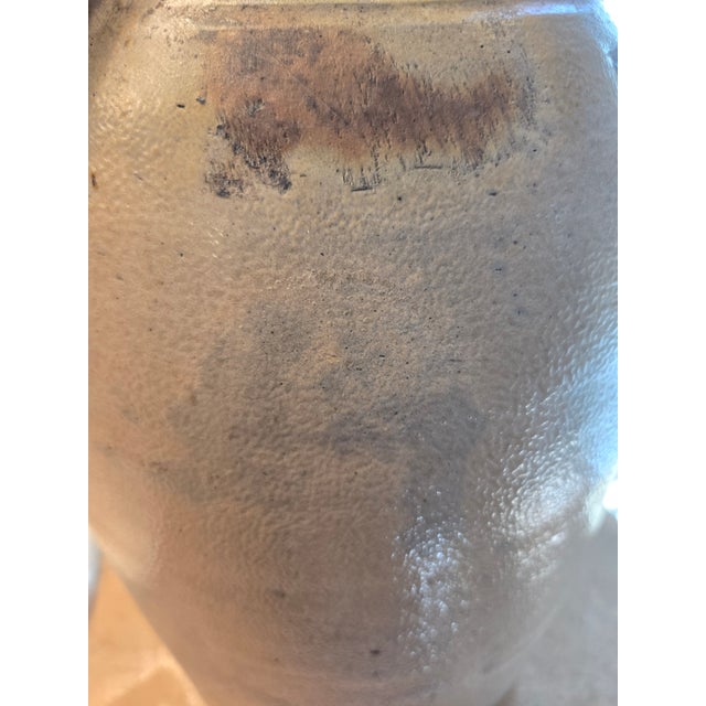 19th C. 2 Gallon Salt Glaze Stoneware Jug - Ovoid, 15" Primitive 1800s Farmhouse For Sale - Image 15 of 18