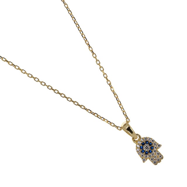 Early 21st Century Minimalist Diamond Hamsa Hand Gold Lucky Necklace For Sale - Image 5 of 7