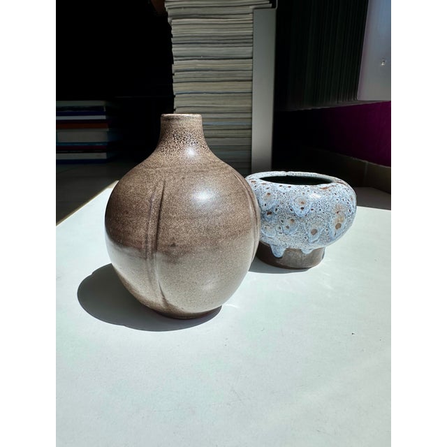 Hand-Thrown Speckled Mocha Brown Glazed Studio Ceramic Vase by Kristian Körting, Germany, 1980s For Sale - Image 9 of 17