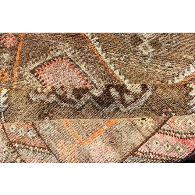 Vintage Hand Knotted Turkish Oushak Runner With Tribal Medallions in Earthy Tones For Sale - Image 9 of 11