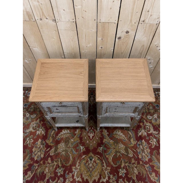 Wood Bedside Tables in Painted Wood and Oak with Brass, 1890s, Set of 2 For Sale - Image 7 of 8