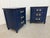 These elegant 1960s French Provincial three-drawer nightstands have been beautifully refinished in a rich navy blue,...