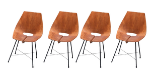 Vintage Dining Room Chairs in Plywood and Metal by Carlo Ratti, 1950s, Set of 4