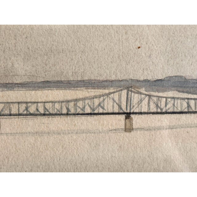 1950s Robert Wathen Signed Watercolor and Gouache Painting of Steam Boat Pushing Pipe Barges on Ohio River For Sale - Image 5 of 10