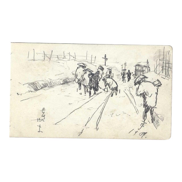 1907 Japanese Landscape Drawing For Sale