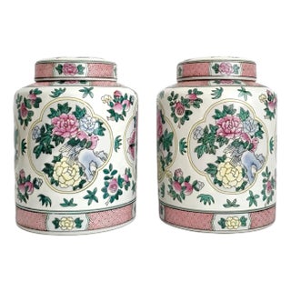 Ginger Jars With Flowers Pair For Sale
