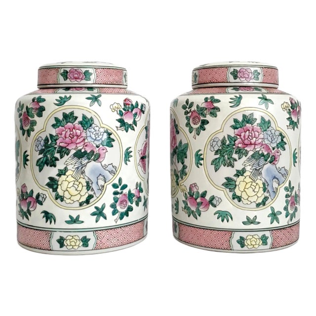 Ginger Jars With Flowers Pair For Sale