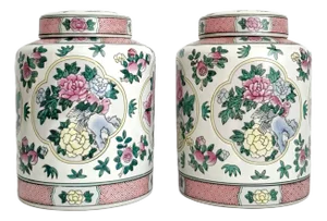 Ginger Jars With Flowers Pair