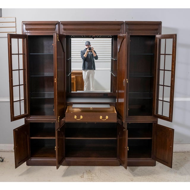 Traditional Harden Cherry Large 3 Piece Bar Liquor Cabinet Unit For Sale - Image 3 of 18