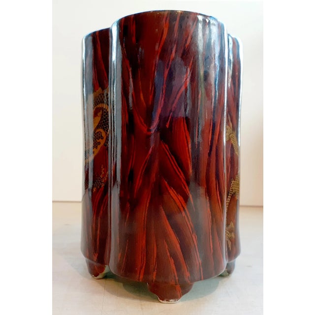 Early 20th Century Vintage Chinese Porcelain Faux Bois Gilt Dragon Brush Pot For Sale - Image 5 of 9
