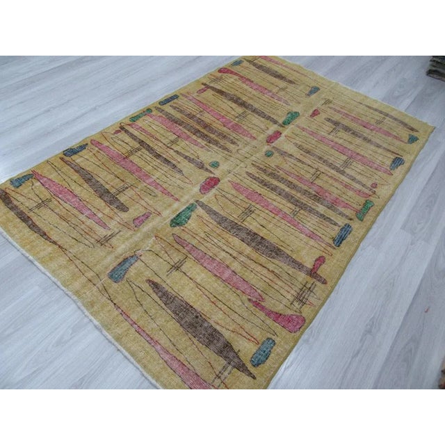 Mid 20th Century 1960s Vintage Yellow Turkish Rug - 5′7″ × 8′5″ For Sale - Image 5 of 6