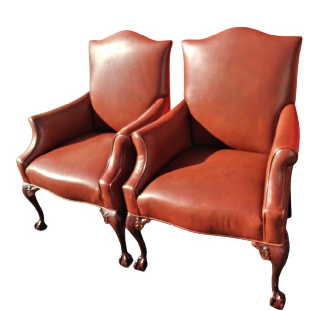 1980s Commanding Presence & Timeless Artistry: A Pair of Charles Stewart Company Shield-Back Leather Armchairs. For Sale - Image 10 of 12