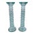 ( Set of 2 ) Mediterranean Ribbed Green Glass Candlesticks or Vases For Sale