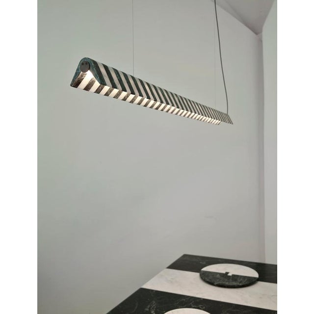 Contemporary Alcm Horizontal Pendant Lamp in Verde Alpi & Carrara Marbles by Bufalini Design For Sale - Image 3 of 13