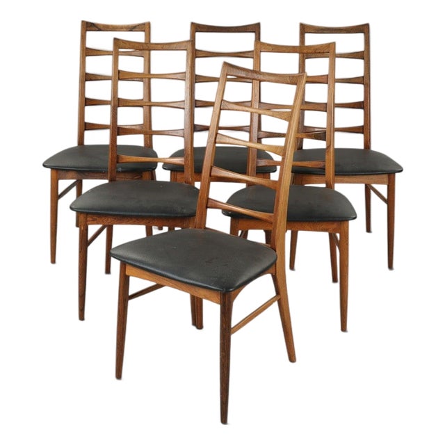 Mid 20th Century Set of Six Attributed to Niels Koefoed "Lis" Ladderback Dining Chairs in Rosewood For Sale
