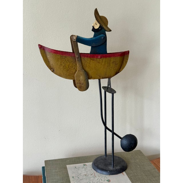 Vintage Folk Art Man in Row Boat Balancing Sculpture For Sale - Image 12 of 12