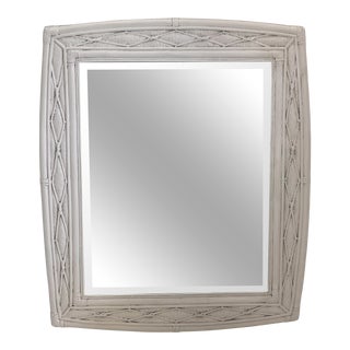 1980s Boho Chic White Bamboo and Rattan Mirror For Sale