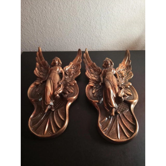 1970s Bronzed Sculpture of Winged Angel Wall Decor- Set of 2 For Sale In Dallas - Image 6 of 6