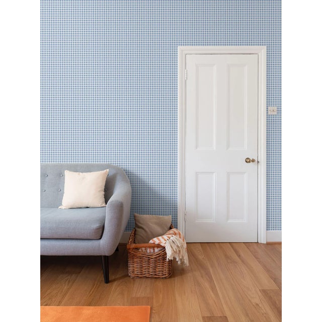 2020s Austen Gingham Small Check Traditional Wallpaper – French Blue Sample For Sale - Image 5 of 7