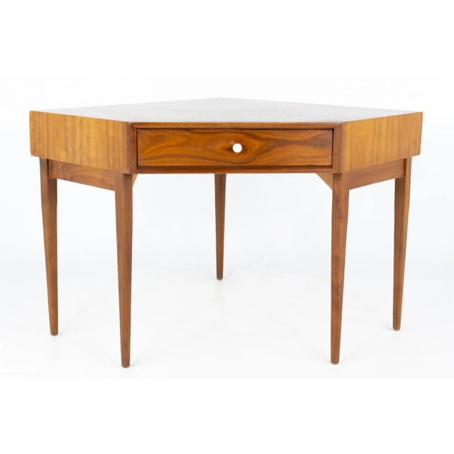 Kipp Stewart for Drexel Declaration Mid Century Walnut Corner Desk This desk measures: 52 wide x 42 deep x 31 inches high,...