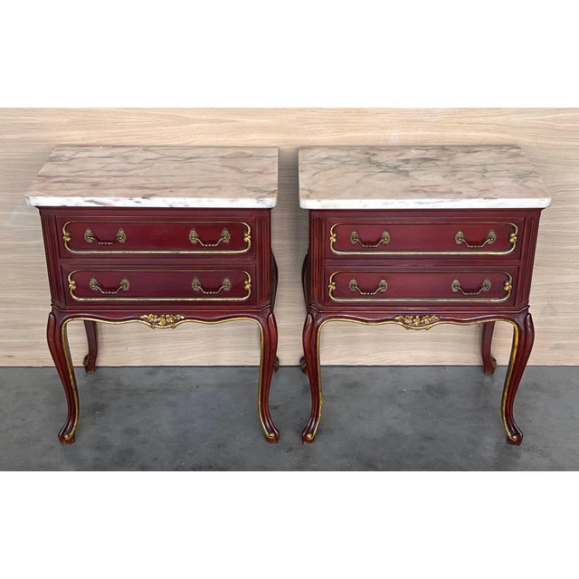 20th Century Pair of Spanish Raspberry Red Wooden Two drawers Nightstands For Sale - Image 17 of 18