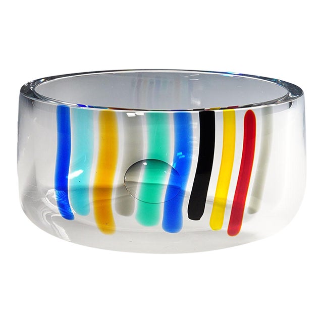 Large 'Color Waterfall' Art Glass Bowl by Ferro & Lazzarini, Murano 1980s For Sale