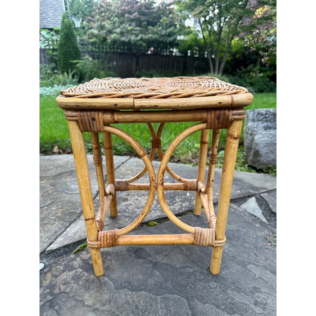 Tan Vintage Wicker Rattan End / Drinks Table Mid 20th Century For Sale - Image 8 of 14