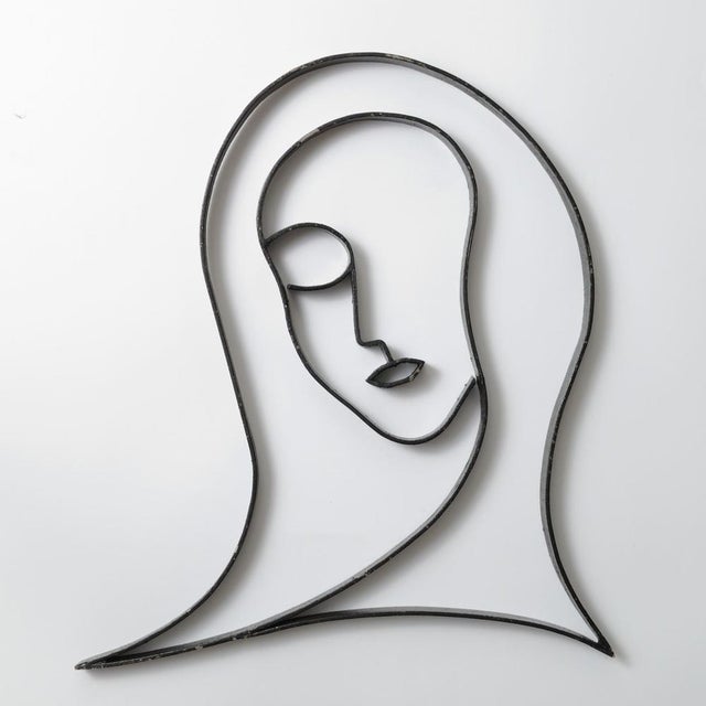 Pair of man and woman head sculptures. Made of bent steel flat-bar in 1980s. Man head: height 49 cm width 29 cm depth: 2...