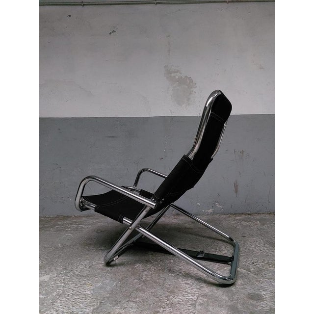 Textile Black Folding Chair in Chrome, 1980s For Sale - Image 7 of 18