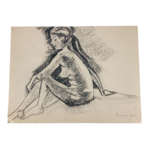 Vintage Original Female Charcoal Paper Drawing Nude Art Signed Rosemarie Hahn