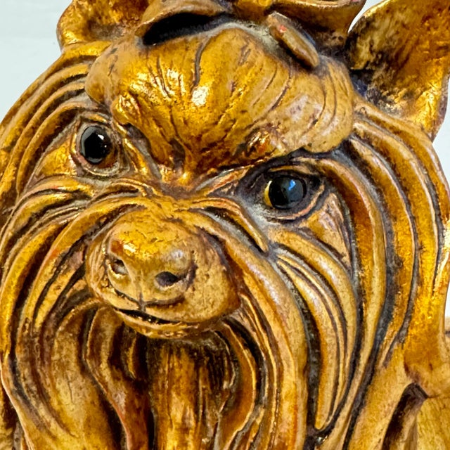 Rococo Pair of Kay Finch Yorkshire Terrier Gold Leaf Glaze Silky Yorkie Seated Dog Statue California Usa For Sale - Image 3 of 11
