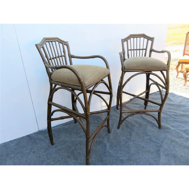 Rustic Late 20th Century Rustic Rattan Barstools - Set of 4 For Sale - Image 3 of 7