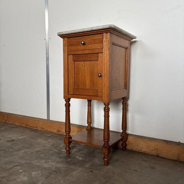 Antique Oak Bedside Table with Marble Top, 1900s For Sale - Image 4 of 13