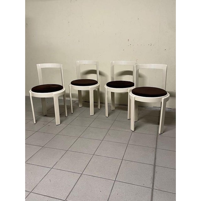 Lacquered Wood and Fabric Chairs, 1970s, Set of 4 For Sale - Image 9 of 16