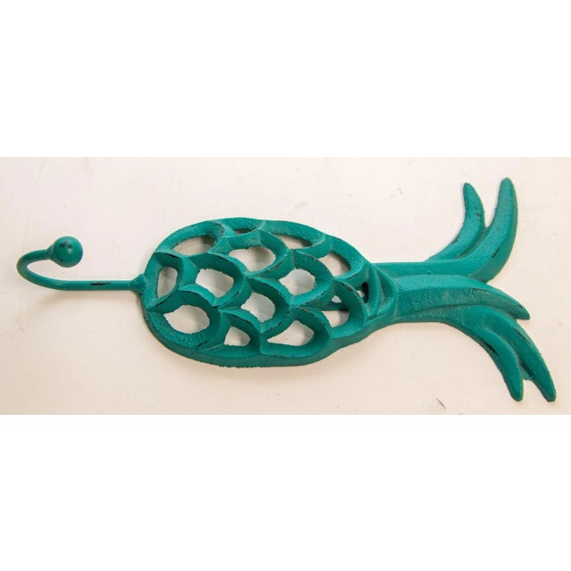 Vintage Cast Iron Tropical Yellow and Green Pineapple Coat Hook For Sale In Palm Springs - Image 6 of 9