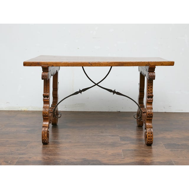18th Century Spanish 18th Century Walnut Fratino Table with Carved Legs and Iron Stretcher For Sale - Image 5 of 12