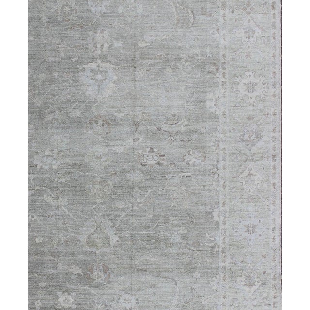 Large Turkish Angora Oushak Rug With All-Over Vining Floral Design in Neutral by Keivan Woven Arts. Faded Turkish Oushak...