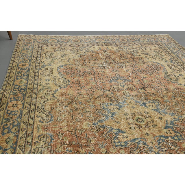 Textile 1970s Vintage Turkish Oushak Handmade Wool Cotton Orange Area Rug For Sale - Image 7 of 12