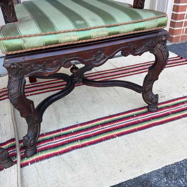 Green Antique Pair of Flemish Heavily Carved Ebonized Armchairs, Circa Mid-19th Century For Sale - Image 8 of 12