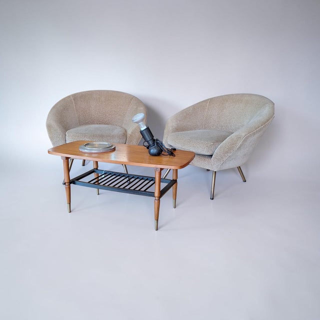 1950s Lounge Chairs in Bouclé Fabric with Brass Feet, Italy, 1950s, Set of 2 For Sale - Image 5 of 9